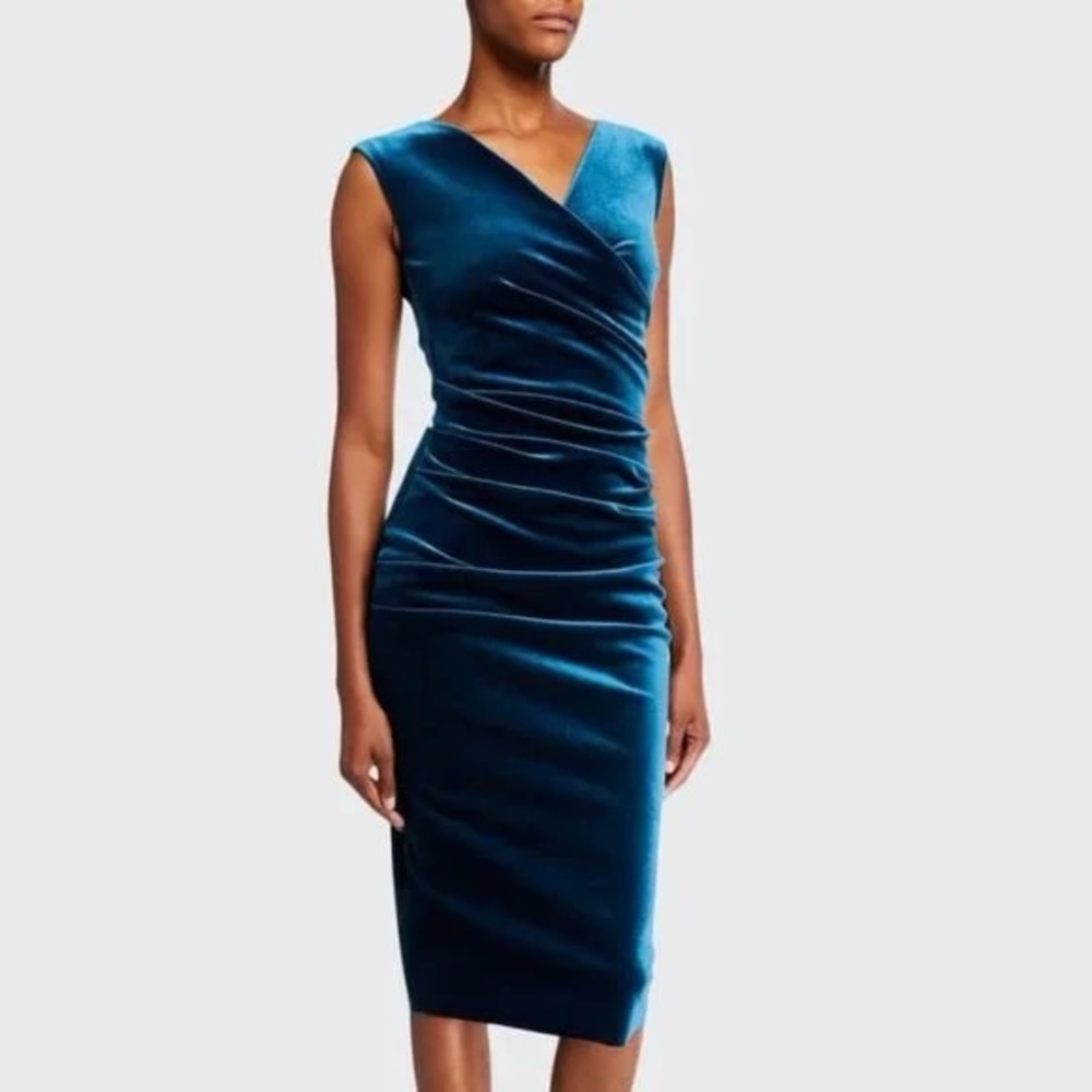 Chiara Boni La Petite Robe Sleeveless Shirred Velvet Dress in Teal
